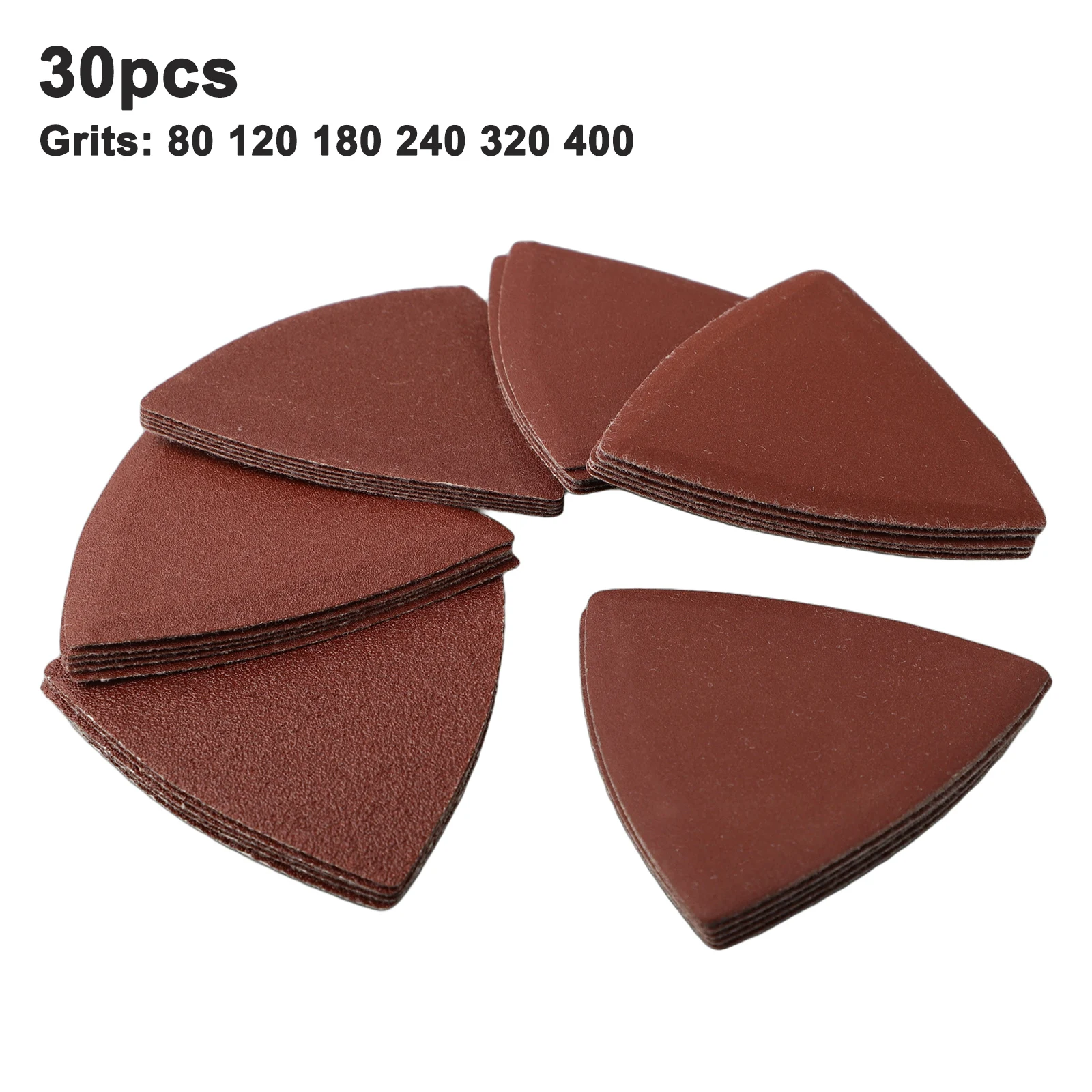 30pcs 80mm  Triangular Sandpaper Hook & Loop Triangle Sanding Sheets Fit 3-1/8 Inch Oscillating Multi Tool Sanding Pad
