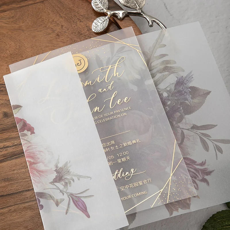 CustomDIY Plastic Invitation Card Thin PVC Wedding Card Gold Foil Wedding Card one-sided print party invitation menu cards