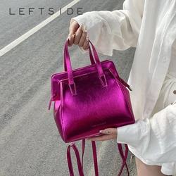 Lefside-女性用の小さなPUレザーバックパック、レッドトラベルバックパック、韓国のファッション、女性用のシルバーバックパック、y2kデザイン、夏、2024