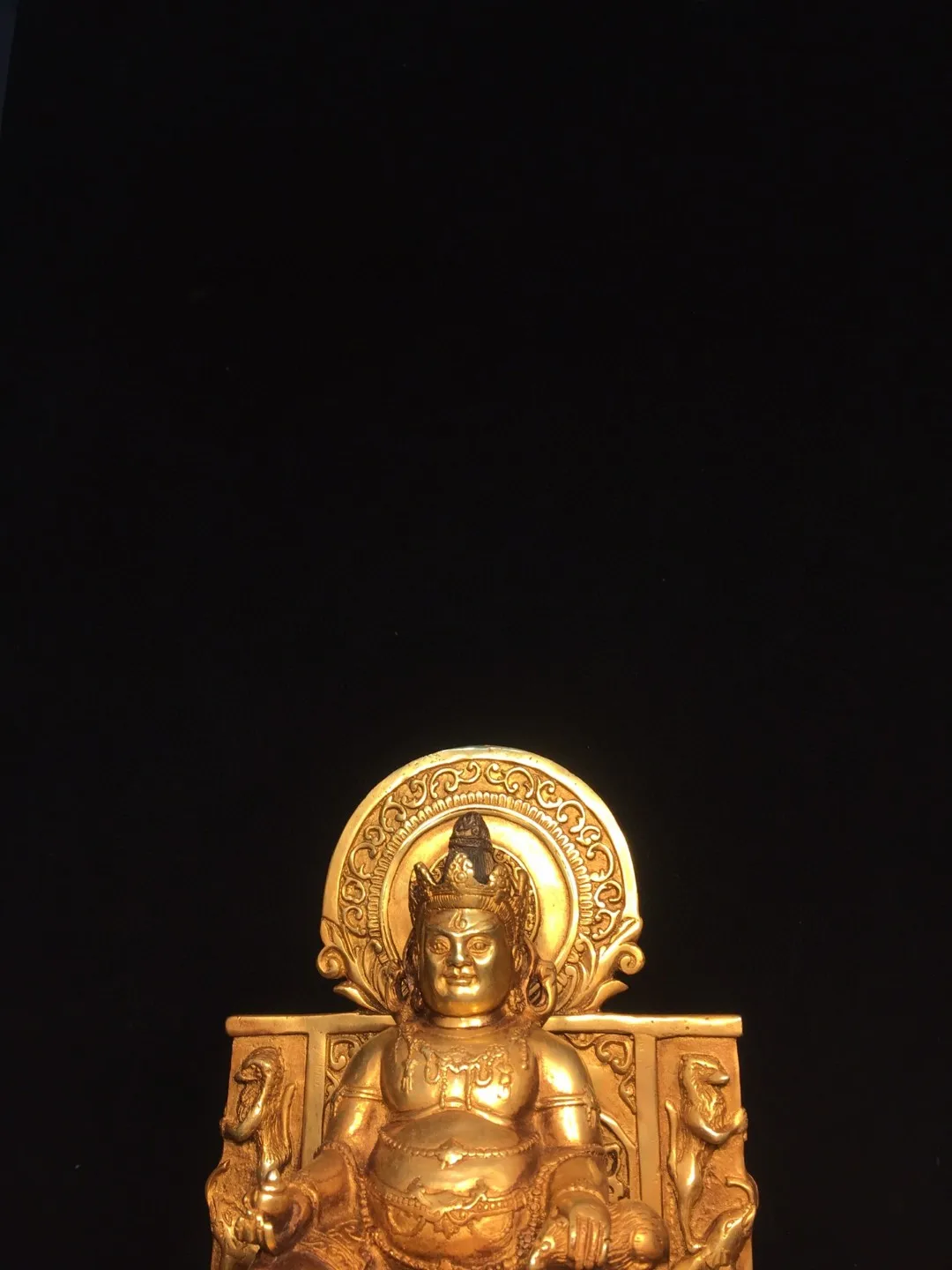 Tibetan Old Yellow Copper Gilded Gold Backlit Yellow God of Wealth Large Size Ornament for Home Buddhist Hall Collection 37cm