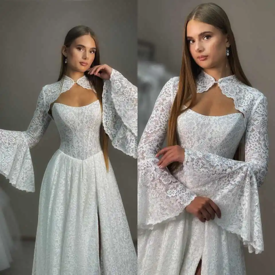 Charming Bridal Shrug Short Cap Sleeve Scalloped Lace Sheer Back Pearl Button Bolero Cover Up Bridal Wedding Ceremony Customized