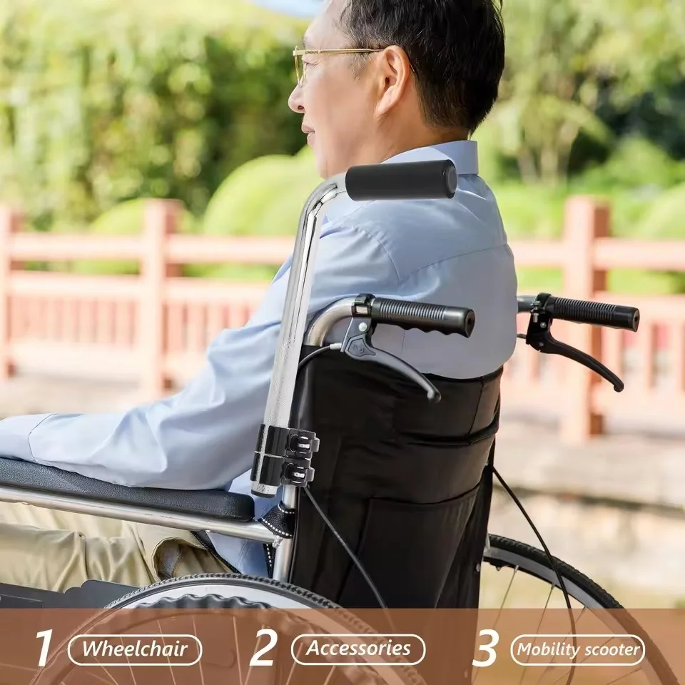 2PCS Wheelchair Handle Extender Stainless Steel Push Handle Extension For Universal Adult Transport Chair Elderly Mobility