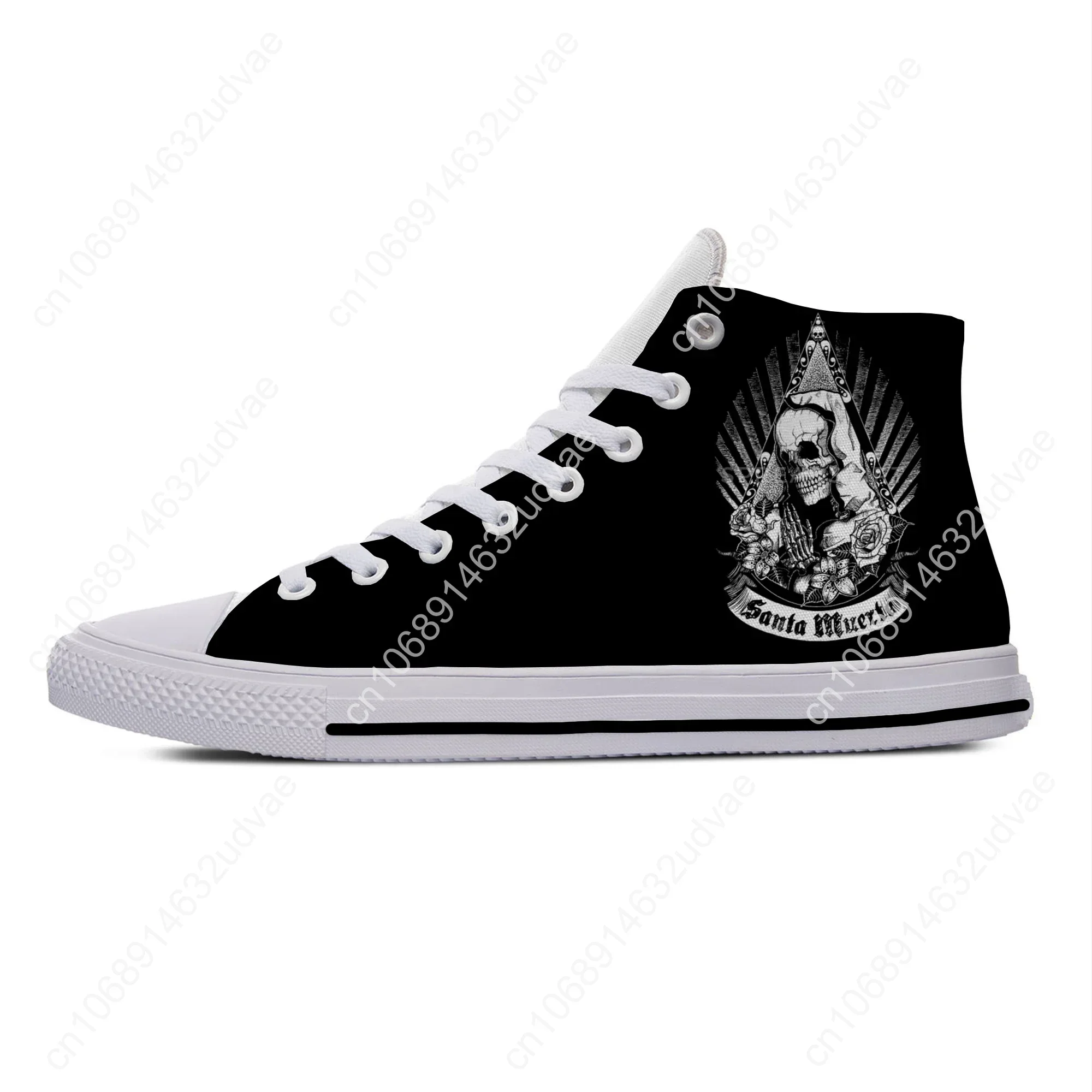 Hot Cool Santa Muerte Horror Death Goth Mexican Skull Casual Cloth Lightweight Shoes High Top Men Women Classic Board Shoes