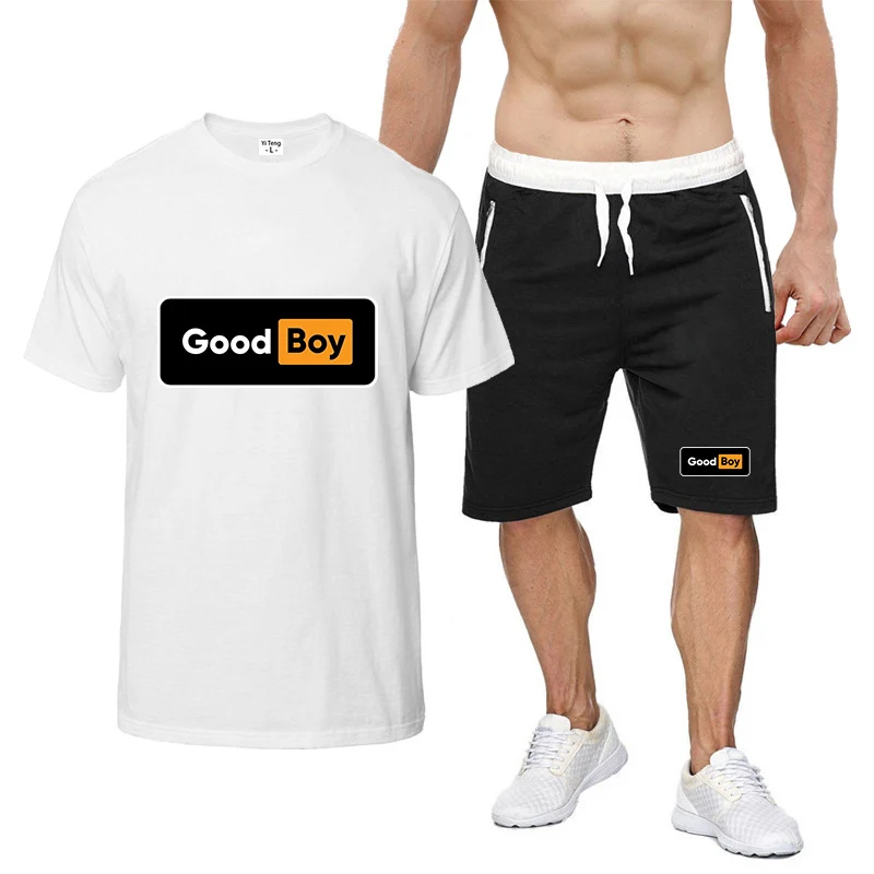 Nuovi uomini Good Boy Fashion Manica corta Palestra Corsa Girocollo T-shirt Allenamento Sport Top leggero Pantaloni Tute