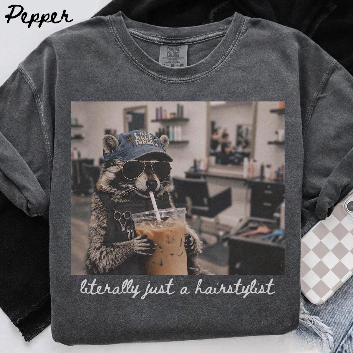 Hairstylist Raccoon Shirt, Hair Stylist Graduation Gifts, Funny Cosmetology Tshirt, Hairdresser Team Tee, Women