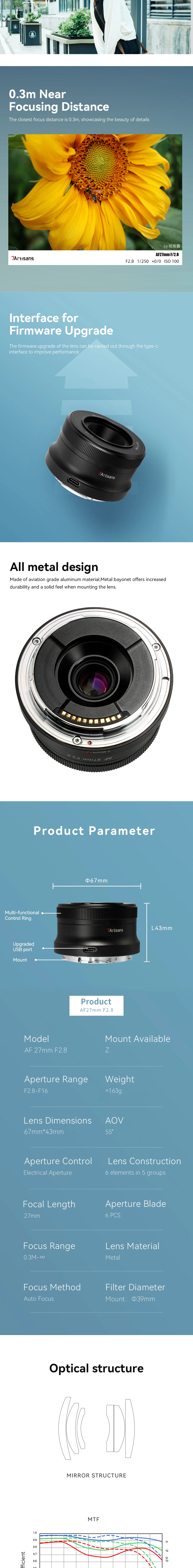 7artisans AF 27mm F2.8 APS-C Autofokus STM Großblenden-Objektiv für Sony E A6700 A6600 Zve10 A7m4 Nikon Z Z50 ZFC Z30 Z5 Z6 – Detail 3