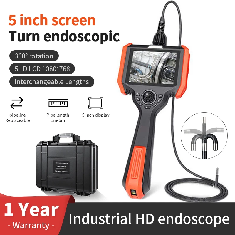 Industrial Borescope 2.8mm 360° Dual Lens Articulating Duct Borescope Camera with 5 Inch LCD Inspection Car Duct Borescope