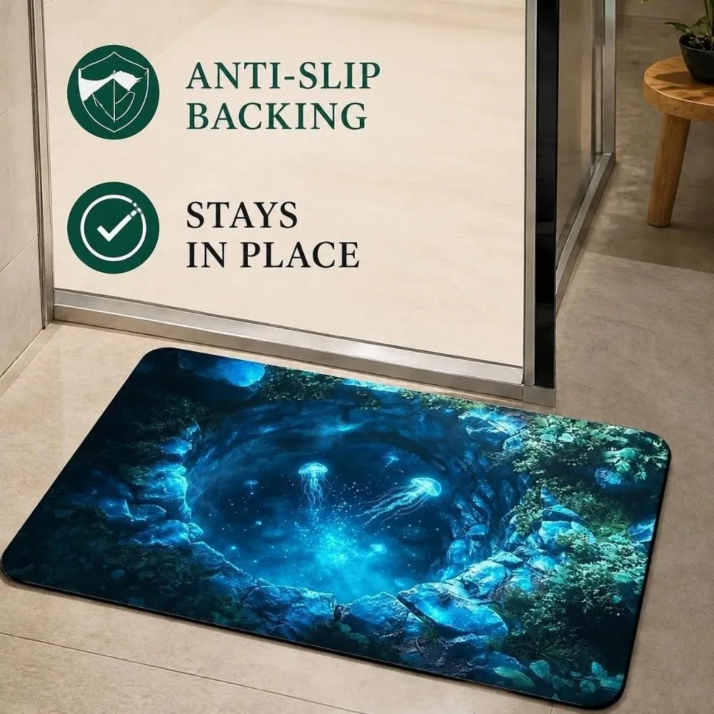 Unique Ocean Theme Bathroom Doormat Non-slip Durable Diatomite Bath Mat Quick Dry Absorbent Floor Mat Home Use