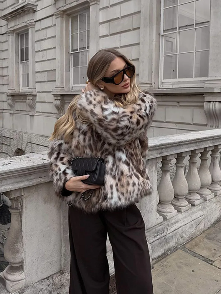 شتاء جديد ليوبارد طباعة معطف الفرو النساء النساء أنيقة التلبيب واحدة الصدر فضفاض معطف دافئ سيدة اليومية التنقل مكتب أبلى #4