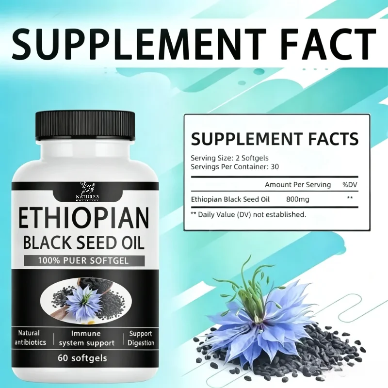 Ethiopian Black Seed Oil Softgels 60 Count 100% Natural Gluten Free Non GMO Antioxidant Immune Digestive Daily Health Supplement