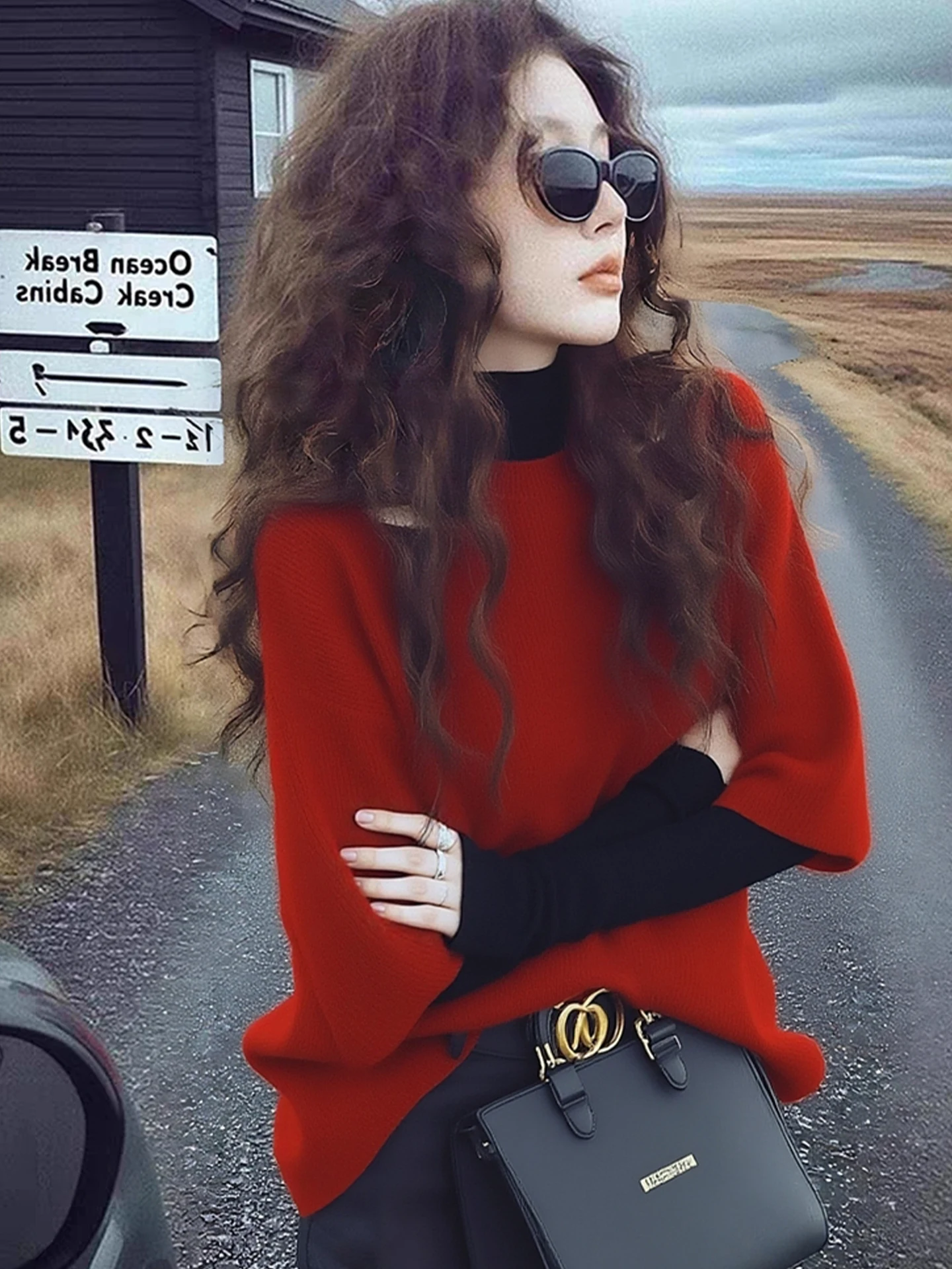 ファイオナブルな赤いニットベスト肌に優しいベースレイヤーirt新年スレ重ね着トップ暖かい冬のアウターウェア詩アートリン