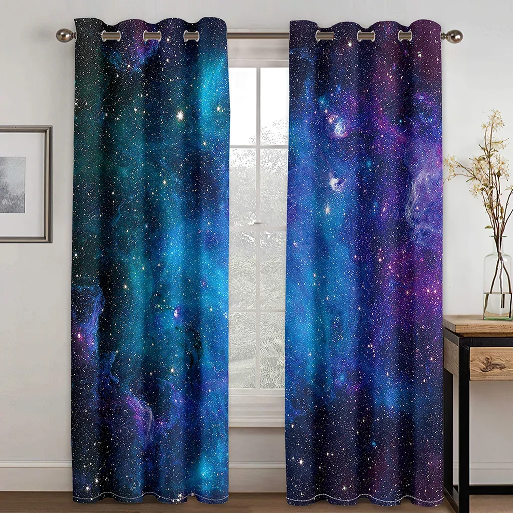 3D Print Cartoon Space Galaxy Star Pattern Thin Semi-Shading Window Curtain for Kid Childern Boy Bedroom Living Room Home Hook