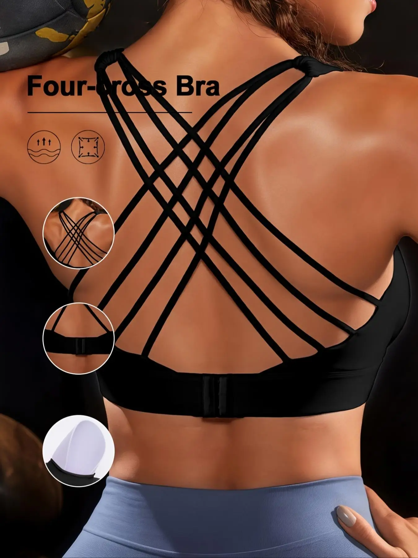 Women's Sporty Push-Up Bralette, Cross Back Design, Medium Support, Ideal for Yoga & Fitness, All Seasons Wear