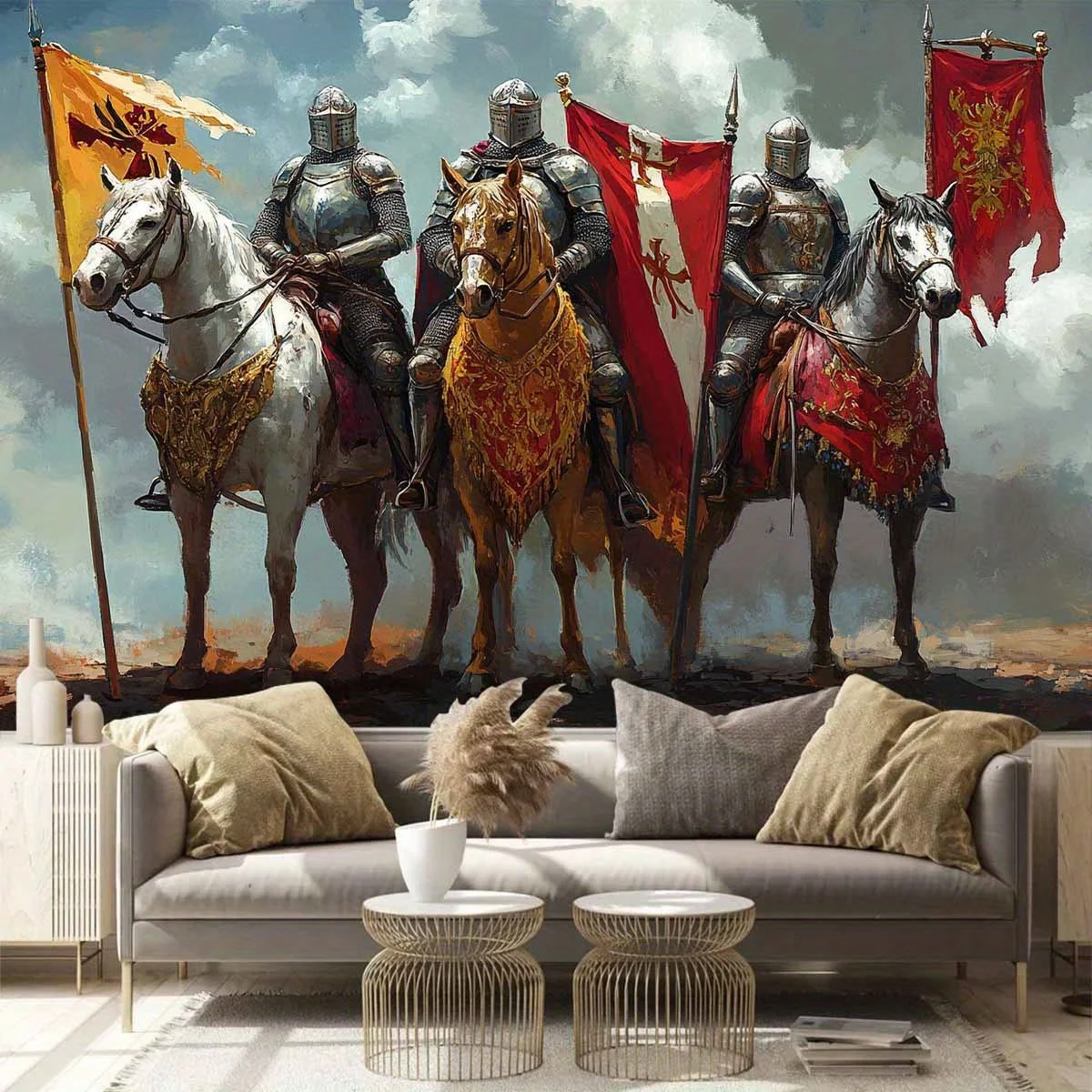 1pc Templar Knight Tapestry-Medieval Crusader Wall Hanging with Gladiator Wall Cloth for Home Decoration 150x230cm