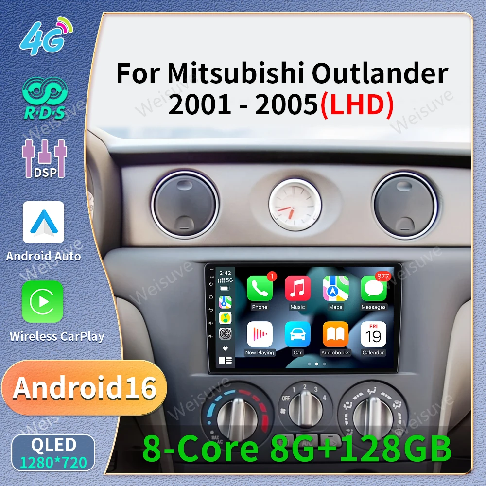 Android16 Carplay Auto Car Radio Multimedia Player For Mitsubishi Airtrek Outlander 2001-2005 LHD Autoradio Stereo Head Unit DVD