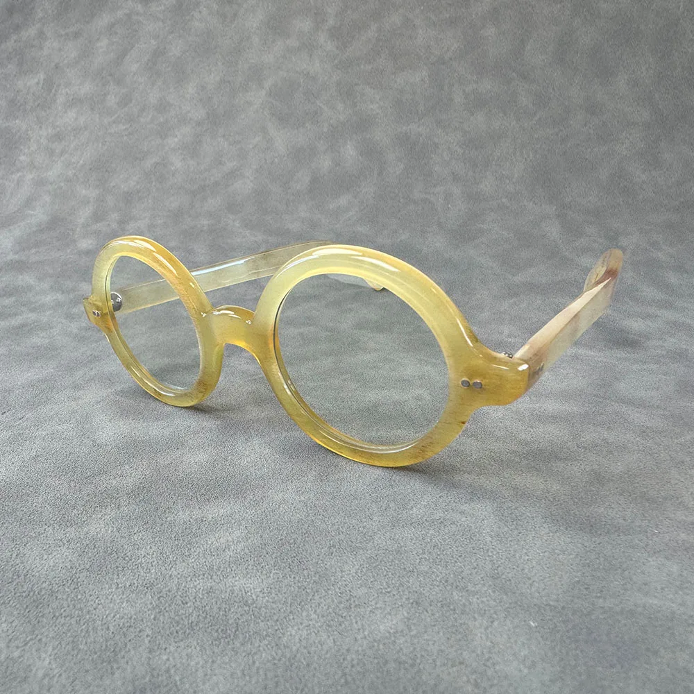 Eyeglass Frames Unique Round Retro Handmade Natural Honey Horn Women's Glasses Frames Man Optical Lenses Eyeglasses