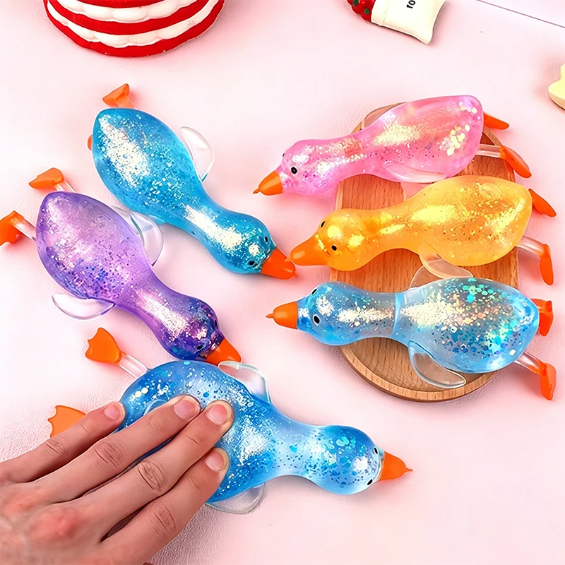 Glitter Kawaii Animal Duck Stress Relief Ball Sensory Toy Transparent Soft Non-toxic Stretching Focus ADHD Calming Toy Gift