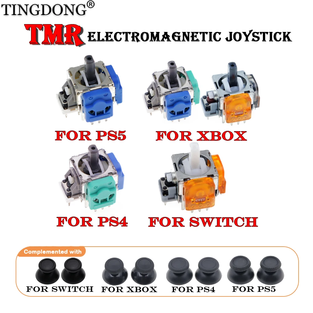 Hall TMR Joystick Module with Replacement Thumb Stick Cap, Repair Analog Rocker For PS4 PS5 Switch Pro Xbox One Series X/S