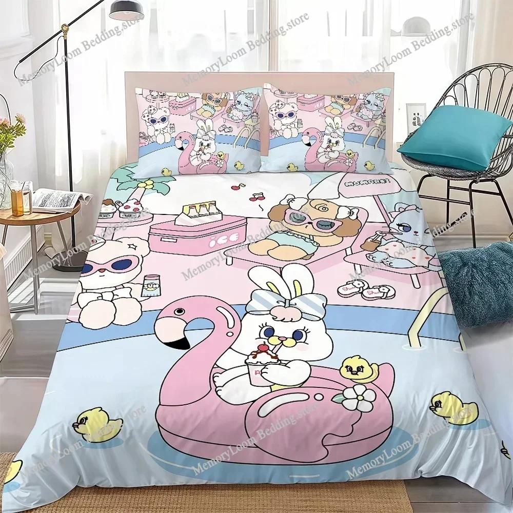 Cute M-Momorei-Cartoon Duvet Cover Set Home Style Bedding Soft Laundry Cotton Bed Student Dormitory Gift Home Textileextile02996