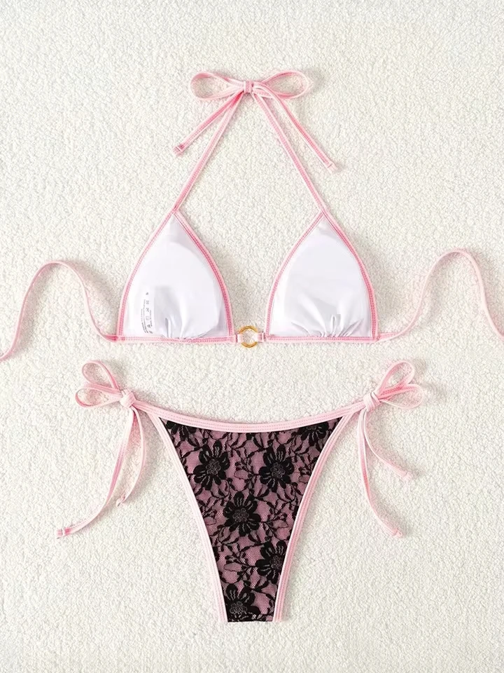 Vzvn Sexy Lace Lace Up Bikini Women Split Swimsuit Beach Brazil Bikini 2026 New All Season Backless Vacation Bikinis 2 Piece Set