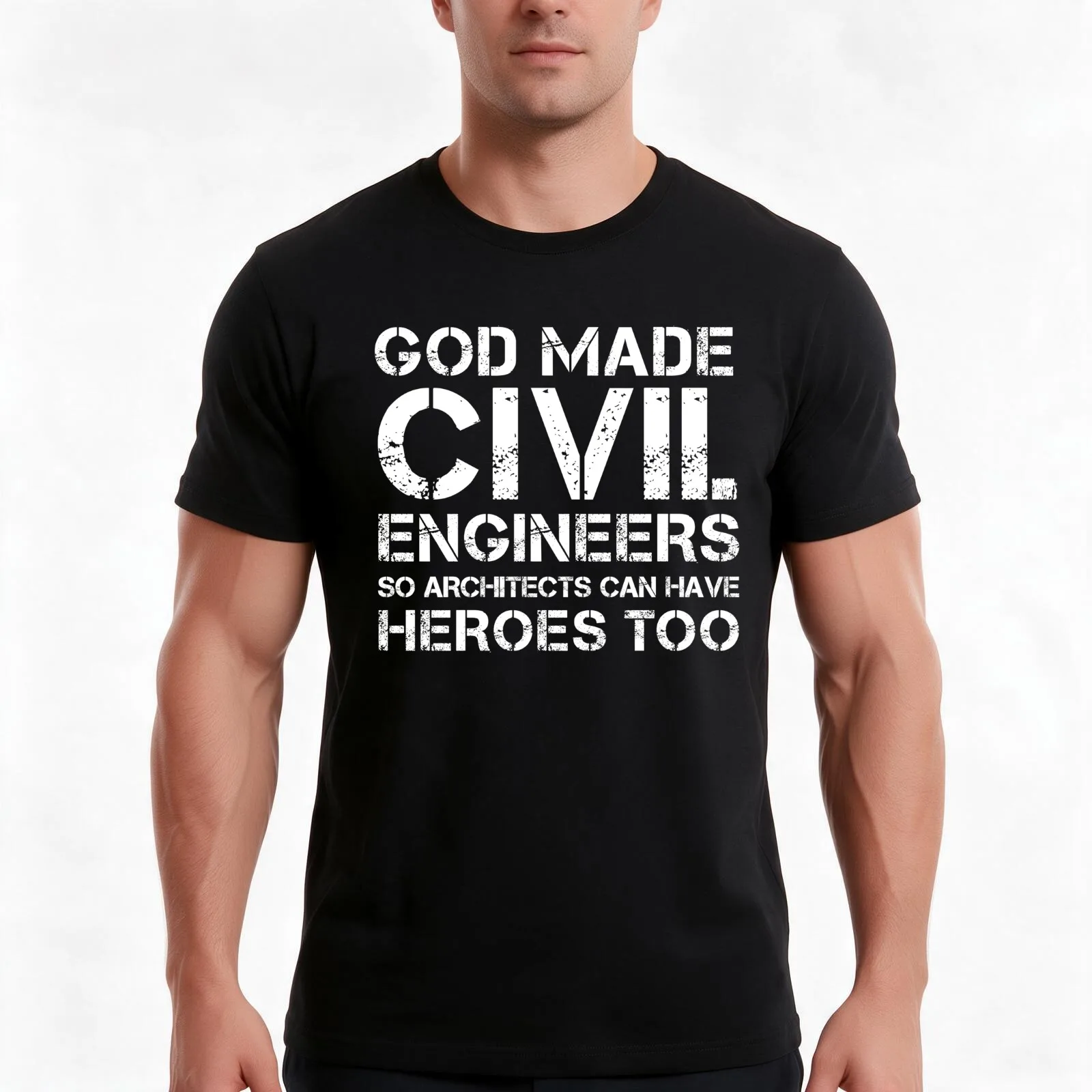 God created the civil engineer T-Shirt, Summer Casual Cotton Tee, Oversized Streetwear Tops, Vintage Graphic Print, 100% Cotton