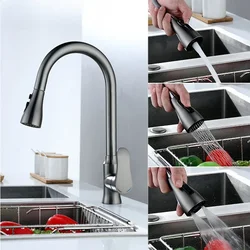 3 Function Stream Sprayer Pull Out Kitchen Sink Faucet Hot Cold Mixer Tap Single Hole Single Handle 360 Degrees Rotatable Tap