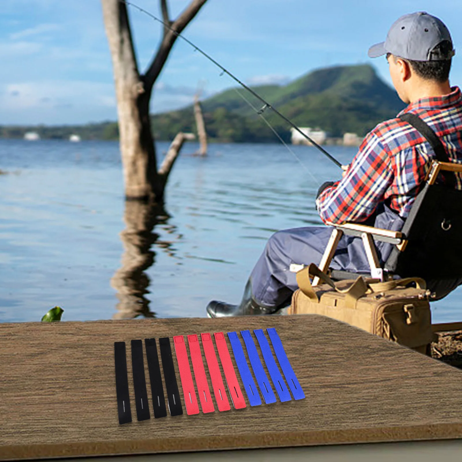 

12 PCS Fishing Rod Straps High-quality Nylon Belts Ties, 3 Colours Elastic Fishing Strap Adjustable Fishing Tools Accessory