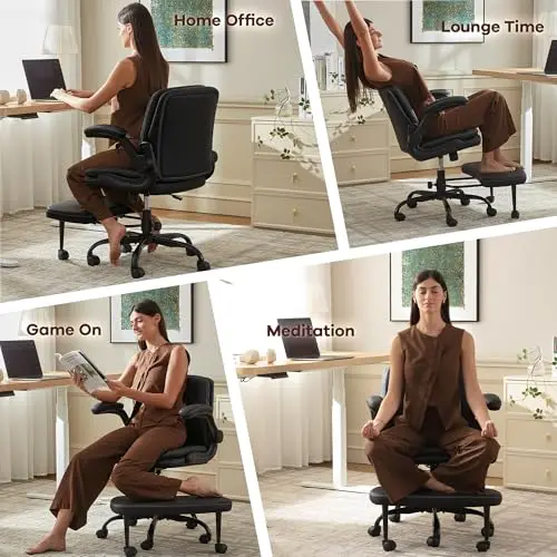 

Ergonomic Kneeling Office Chair With Adjustable Height, Rotating Footrest, Flip-Up Armrests And Lumbar Support For Yoga