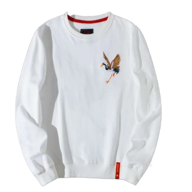 Sukajan Crane Embroidery Chinese Men\'s Trendy Sweatshirt Spring Autumn Round Neck Loose Couple Hoodies 2026 Z1