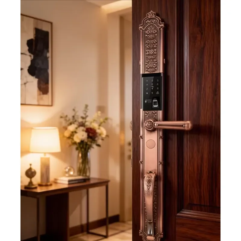 Vintage Red Zinc Alloy Villa Door Lock For Aluminum Frame Smart Auto Sliding Cover With Built In Doorbell Antique Style