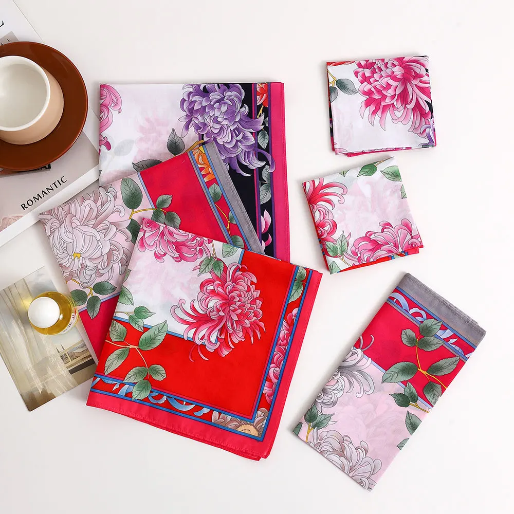 3/6 szt. Vintage Retro Nostalgiczna Chusteczka z Czystej Bawełny Miękka i Wygodna Damska Kwiatowa Antyczna Chustka do Potu 43cm