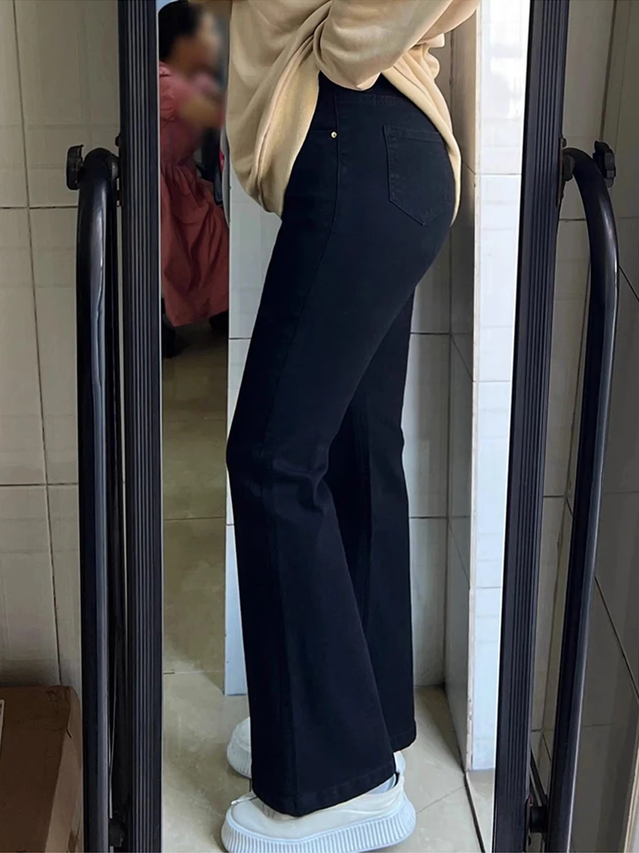 

Джинсы женские с высокой талией, расклешенные, осенне-зимние, больших размеров, прямые, с эффектом «рога лошади», эластичные, из хлопкового денима, повседневные, с высокой эластичностью...