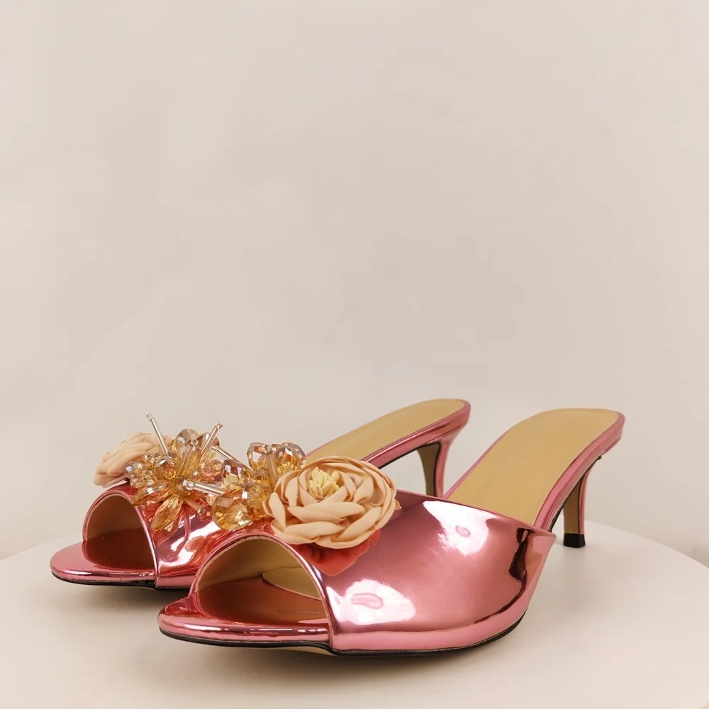 حجر الراين زهرة جولة رئيس شباشب على الموضة أحذية النساء Zapatos Mujer