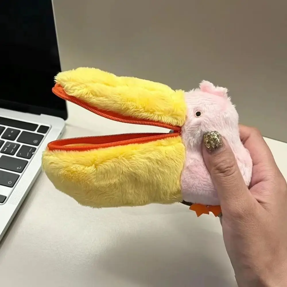 Stationery Box Pelican Pencil Case Stationery Holder Korean Style Plush Zipper Pen Bag Soft Desktop Storage Cartoon Pencil Pouch