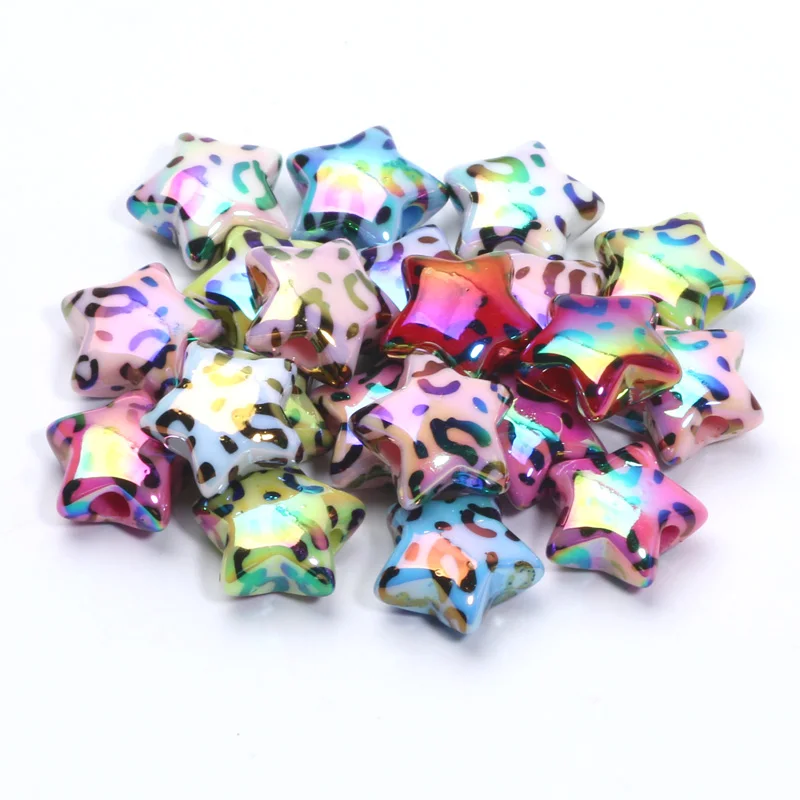 10 stücke 15mm ABS Farbe Leopard Acryl Stern Perlen Lose Spacer Perlen Für Schmuck Machen Diy Armband Halskette telefon Kette Liefert