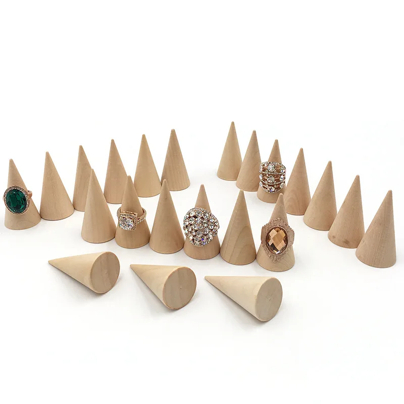 

10pcs Set Solid Wood Cone Ring Display Stand Ring Holder Jewellery Storage Cabinet Shooting Props