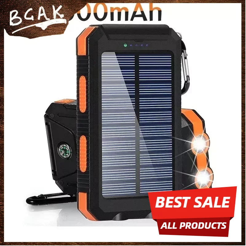 New Style 200000mAh  Large Capacity Solar Power Bank New Portable With Lanyard Compass External Battery Outdoor Camping Charging