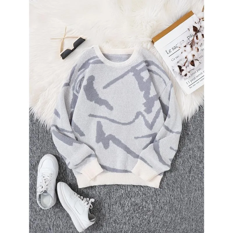 

Oversized Knit Sweatshirt Coarse Needle Hoodie Cross-Border Women's Spring 2026 Animal Pattern Non-Shrinking Crew Neck