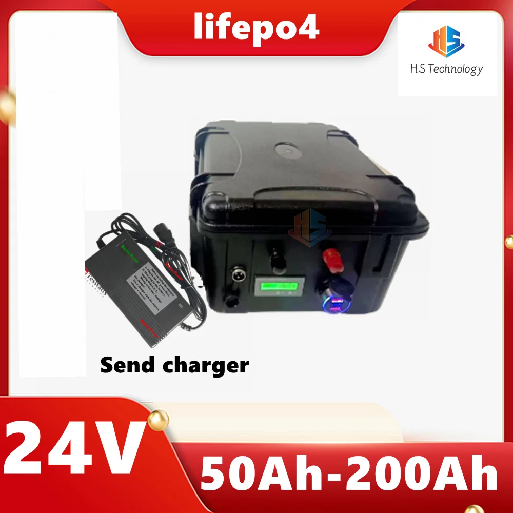 

Lifepo4 24V 50Ah 60Ah 80Ah 100Ah 120Ah 150Ah 200Ah lithium battery BMS for trolling motor inverter +10A Charger