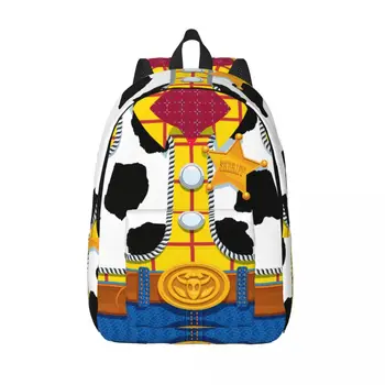 Toy Story Mochila Woody's Sheriff Outfit com bolso, mochila de negócios do ensino médio para homens e mulheres, bolsa de ombro universitária