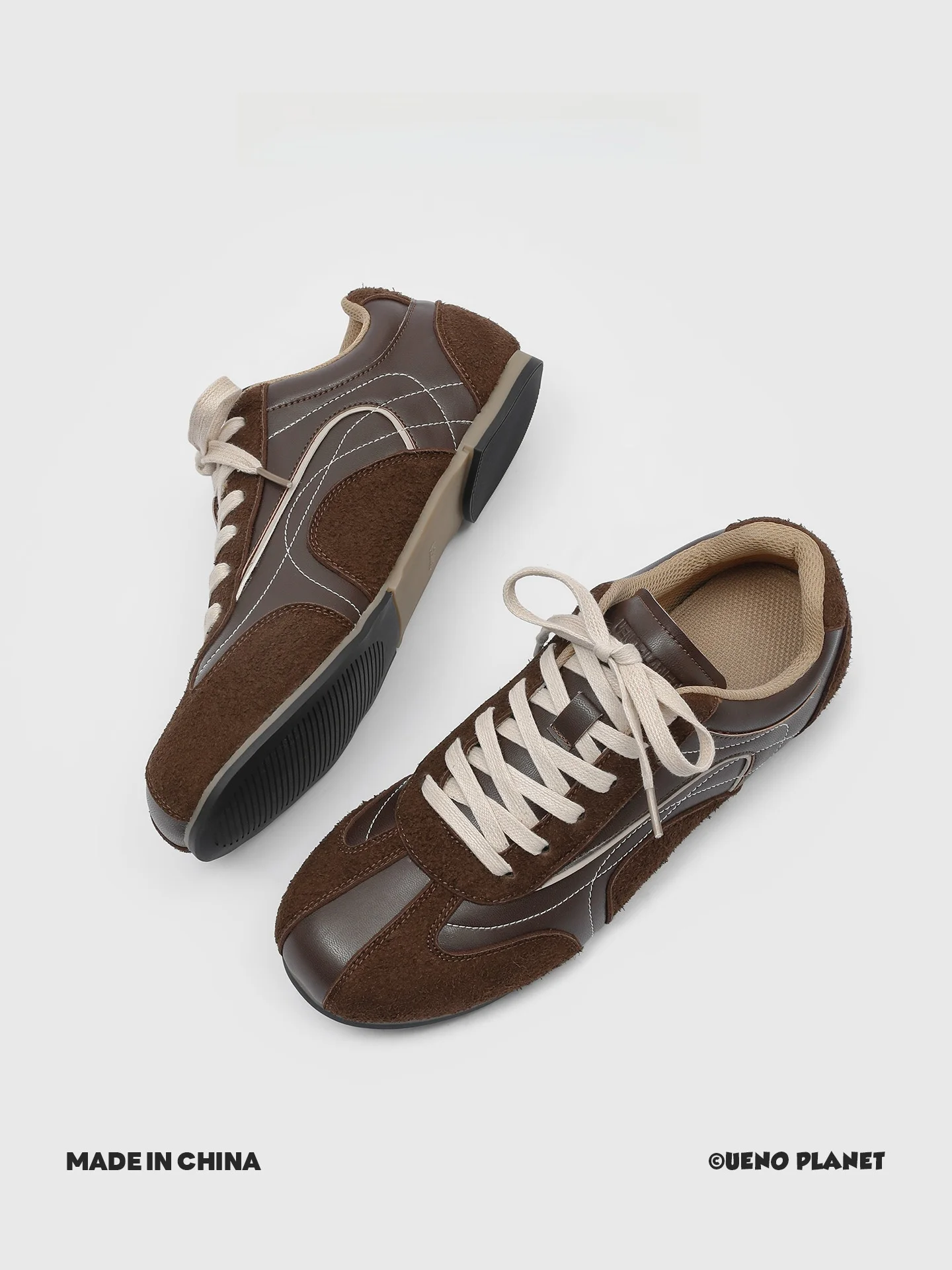 Retro Brown Suede Dequan Shoes Unisex Spring Summer Casual Sports Sneakers Ueno Planet Youth Trendy Mixed Material Leather St...