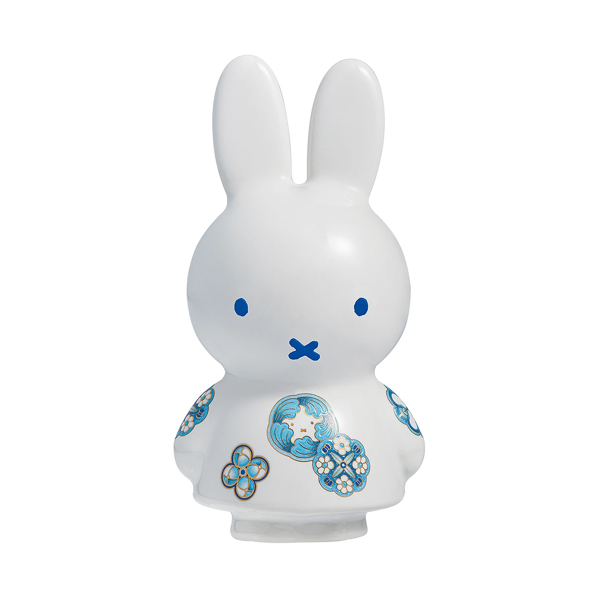 Miffy Ceramic Figurine, Jingdezhen Ceramic Shelf Decor, Blue or Pink Floral Medallion - Standing Rabbit, Small 10 cm (3.94 in)