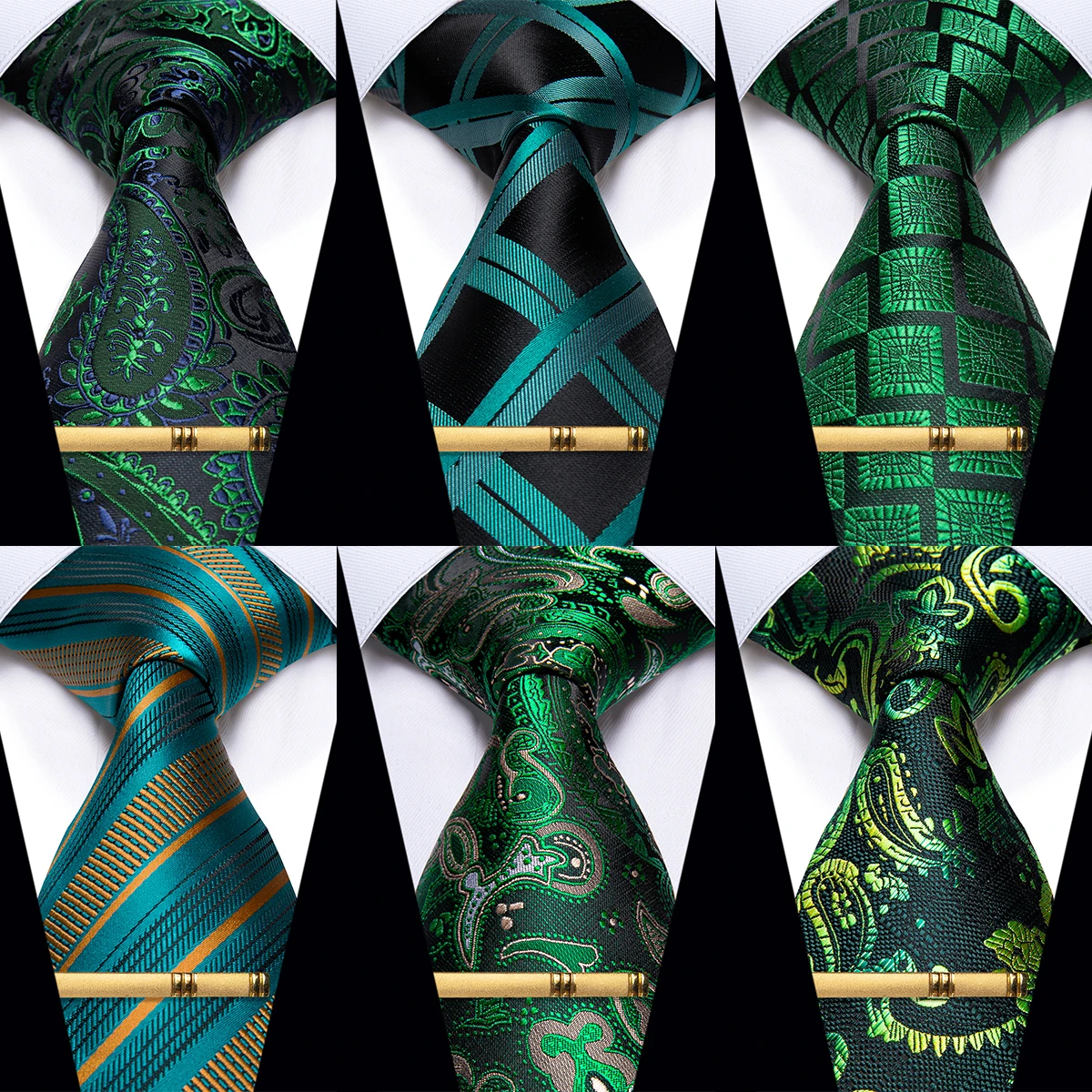 

Exquisite Men's Green Tie and Clips for Wedding Business Party Jacquard Paisley Plaid Striped Necktie for Man Shirt Accessories