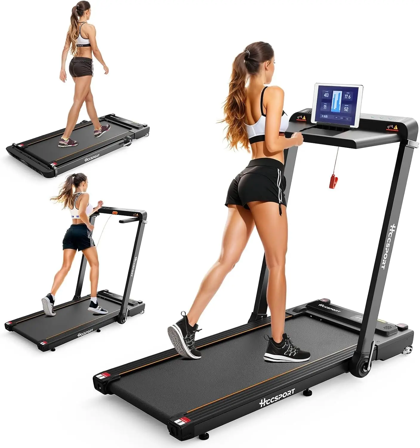Under Desk Treadmill 3-in-1 with Incline and Detachable Desk Workstation, 3.5HP Compact Folding Walking Pad for Home Small Office, Wristband Remote Control Included