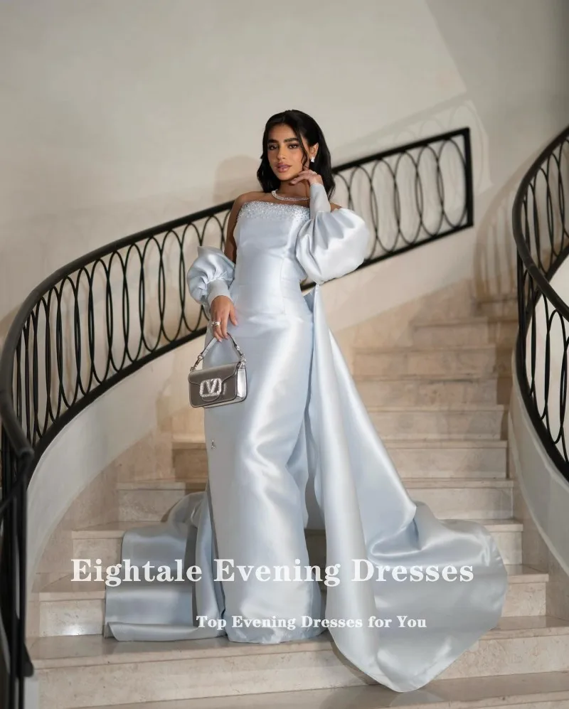 فستان سهرة عربي Eightale بدون حمالات مخصص للحفلات الراقصة من الساتان حورية البحر أزرق فاتح مطرز لحفلات الزفاف فيستدوس دي غالا