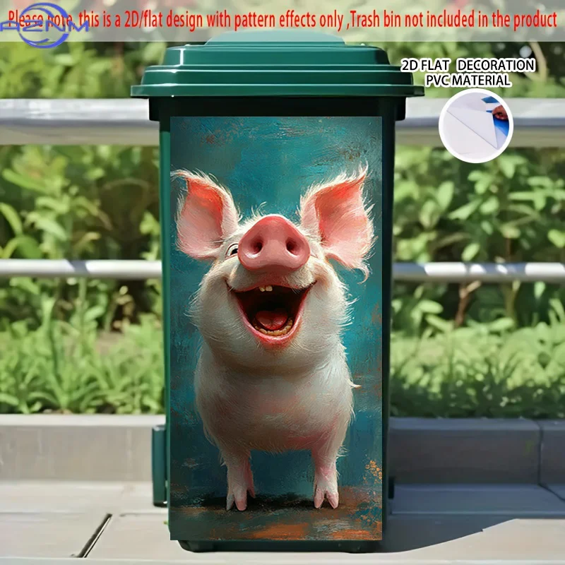 2D Flat Printing 1pc 2D Pattern Printed Kitchen Trash Can Sticker xcm Grinning Piglet Themed Kitchen Home Decor Wallpaper Self
