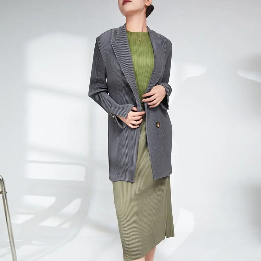 

Miyake Design Women's Pleated Suit Jacket Mid-Length Casual Top for Autumn And Winter Thick All-match Style