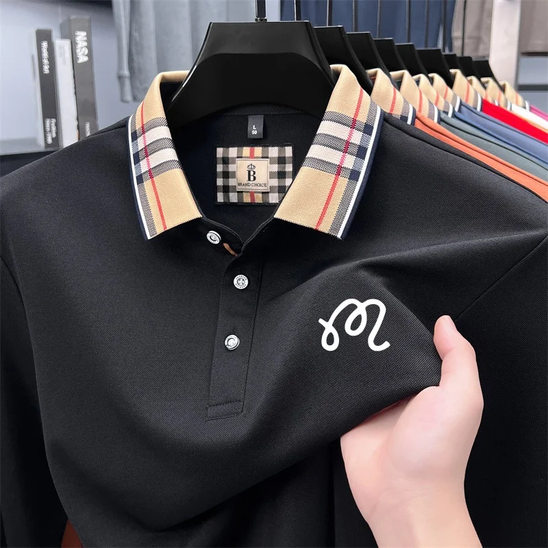 Luxury Quality Men Contrast Color Print Polo Shirt Original Long Sleeve Cotton Warm T-Shirt Comfort Skin Friendly Men's Clothing
