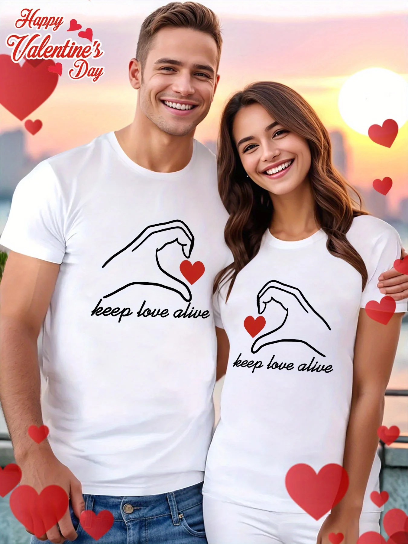Valentine's Day Gift Heart Graphic Lightweight Breathable Polyester Couple T-Shirt 2026 New Funny Summer Women Aesthetic Clothes