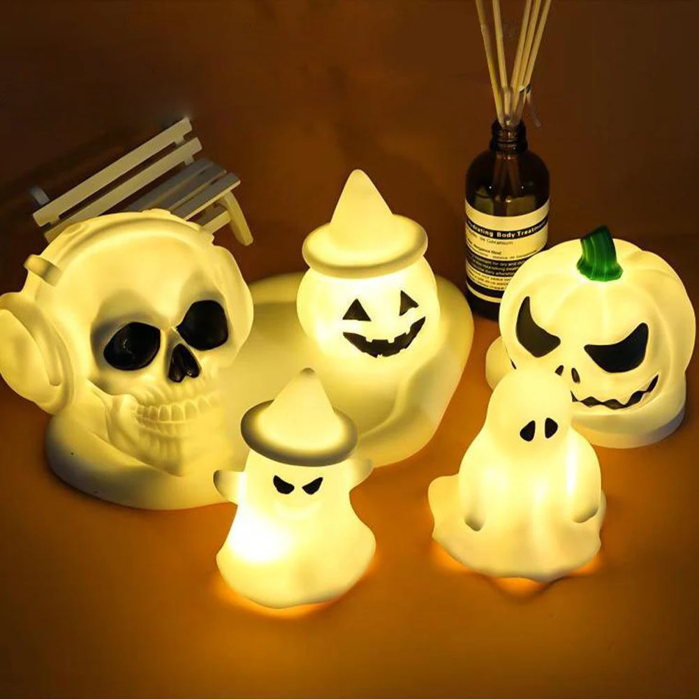 2 PCs Silicone Night Light, Funny Office Desk Decor, Bedside Lamp, LED Halloween Bedside Lamp Night Light, Pumpkin Skull Light